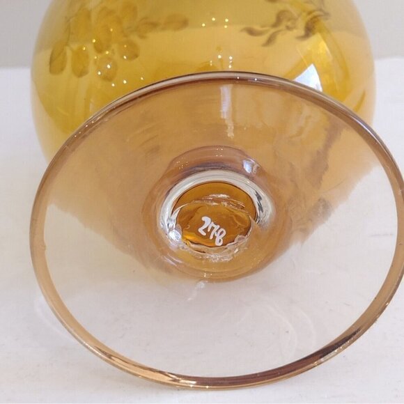 Vtg Italy Hand Blown Glass Wine Decanter Amber Gold White Floral Hand Painted - Picture 12 of 15